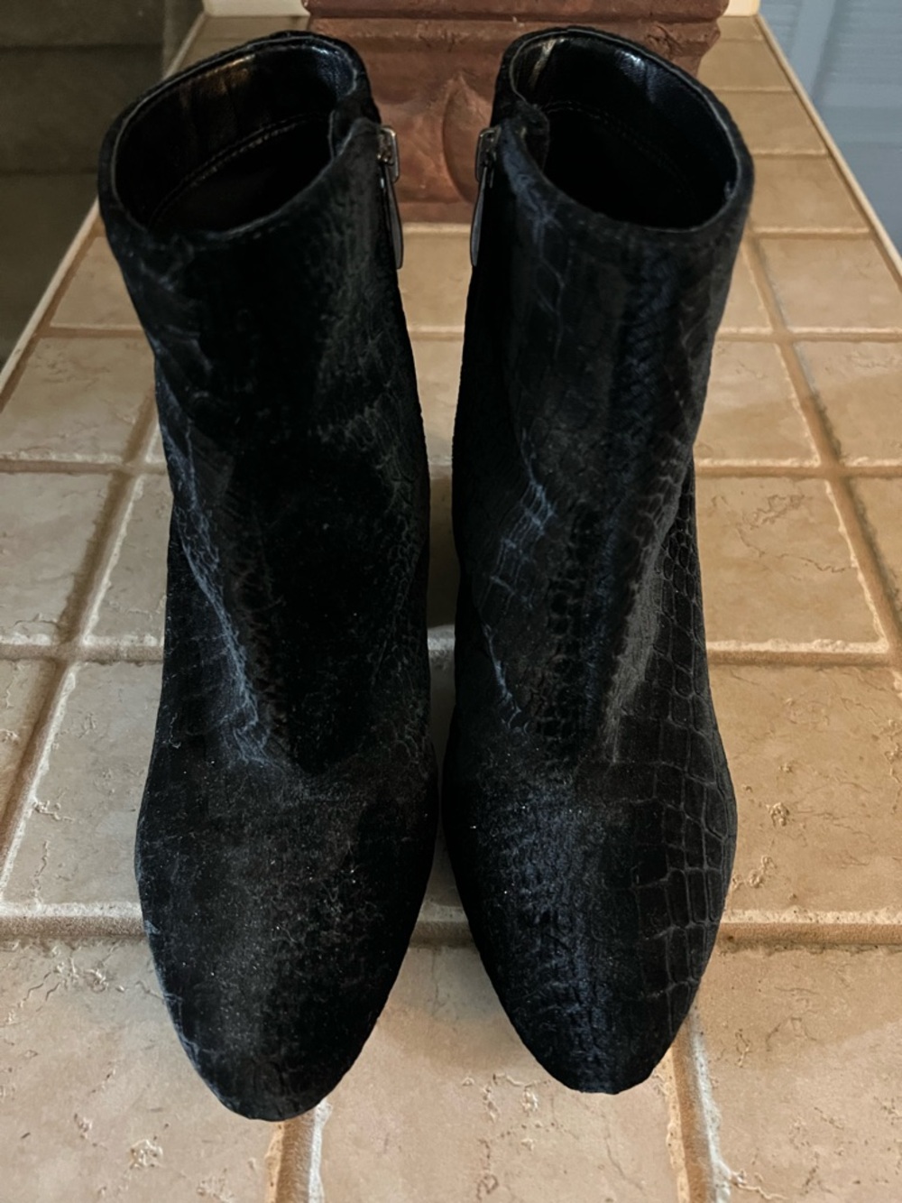 Women's Gunmetal Brand Black Textured Suede Ankle Boots - Sleek Zip Closure